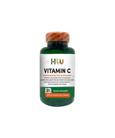 H4U Vitamin C 150000 mcg Dietary Supplement Supports Immune Health Aids Cellular Energy Production Promotes Collagen Synthesis and Encourages Healthy Tissue. Contains 60 Tablets.