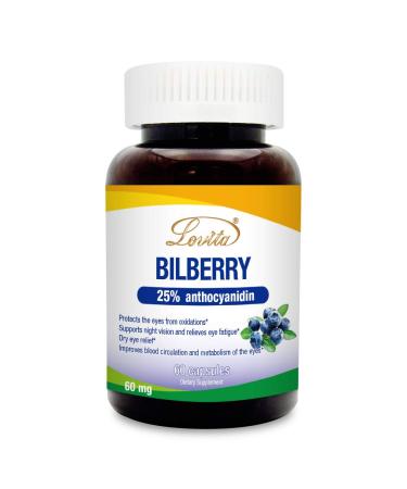 Lovita Bilberry Extract Capsules, Extra Strength Bilberry 6000 mg Equivalent, Standardized Bilberry Extract with High 25% Anthocyanins for Eye Health & Ocular Support, 60 Capsules