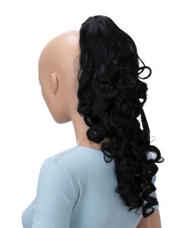 CAISHA 16" Hairpiece Ponytail Extension Butterfly Clip Voluminous Wavy Black H63 black #1 H63