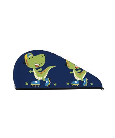 Dino Playing Roller Skate Microfiber Hair Towel Soft Super Absorbent Hair Towel Wrap for Women Coral Velvet Quick Dry Hair Cap for Long Curly and Thick Hair