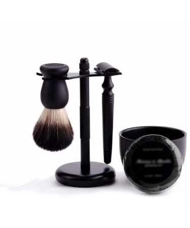 Razor holder practical shaving brush for men classic 6-piece black shaving brush holder set double-sided soap shell metal care tools Male Black