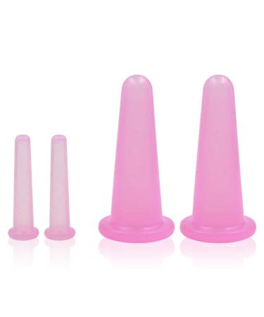 KRISMYA 4 Pcs Facial Cupping Set Natural Silicone Facial Massage Cup for Body Face Neck Back Eye Massage Vacuum Tank Perfect for Body Facial Care Anti-aging Beauty Tool(2 Small&2 Large  Pink)