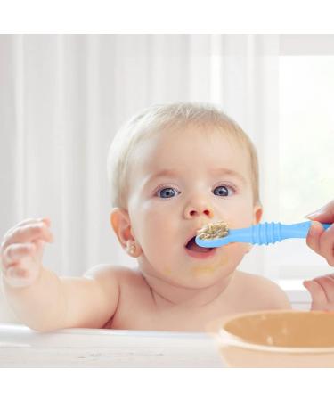 Vicloon Baby Fork and Spoon Set 4Pcs Silicone Spoon Baby Weaning Spoon Set Self Feeding Utensil Easy Grip Soft Baby Spoon Toddler Cutlery Kit for Infant Toddler Children First Led Training Weaning Blue/Green/Grey/Khaki - Buy Online on GoSupps.com