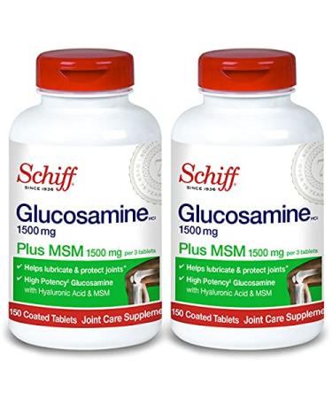 Schiff Glucosamine 1500mg Plus MSM and Hyaluronic Acid, 150 Tablets - Joint Supplement (Pack of 2) 150 Count (Pack of 2)