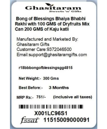 Ghasitaram Gifts Rakhis Online - Rakhi for Brother- Bong of Blessings Bhaiya Bhabhi Rakhi with 100 GMS of Dryfruits Mix Can 200 GMS of Kaju katli Rakhi Set & 100g Dryfruits Mix Can 200g Kaju katli - Buy Online on GoSupps.com