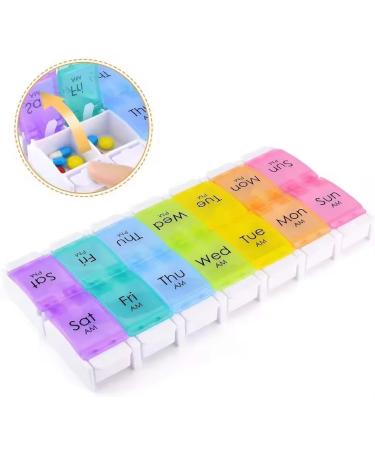 Weekly Pill Organizer 7 Day Large Storage Pill Box AM PM Daily Easy Fill Medicine Pill Cases Two Time A Day Pill Case Rainbow Design