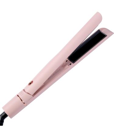 Hair Straightener and Curler 2-in-1 Pink Titanium Flat Iron 1 Inch Anti-Scald Hot Tools Infrared Negative Ions Long-Lasting Hairstyles Dual Voltage