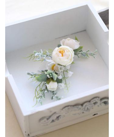 FIDDY898 Wedding Bridal Comb Camellia Ranunculus Floral Hair Clip Headpiece - Green Leaf Design | One Size - Buy Online on GoSupps.com