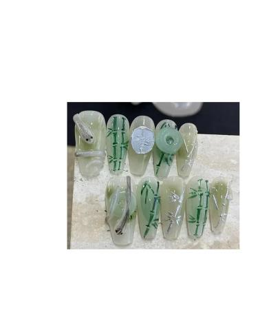 10 Piece Set of Handmade Wearable Nails Fake Nails Ballet Dance Long Press Nail Art Patches(Color:2 Size:S)