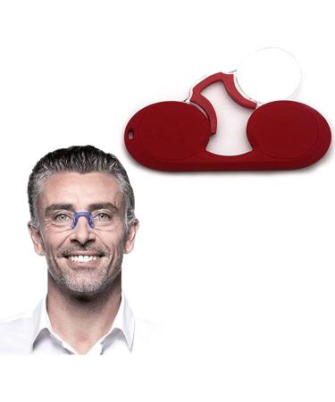 Qieu portable mini-nose clip reading glasses without arm women's men's nose pinching reading glasses without arm anti-blue-edged rectangular reading glasses with case (red +2.5) red +2.5