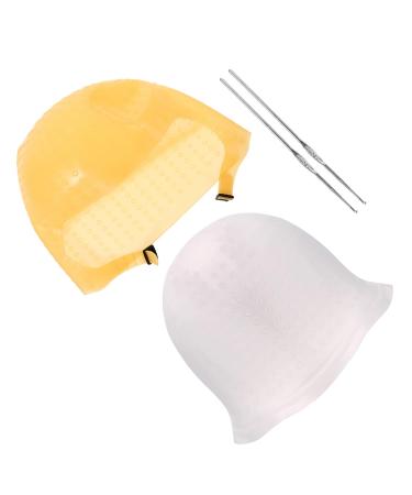 Zerodeko Lot de 2 Bonnets de Teinture en Silicone Souple Perfor s Marron et Blanc avec Aiguille Crochet M tallique R utilisables pour M ches Pr cises Kit de Surlignage Professionnel
