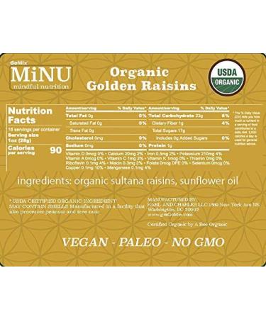 MiNU Organic Golden Raisins Sultanas - 16 oz (1 lb) | No Sulfur, No Added Sugar | Seedless Superfood for Raw, Paleo, Vegan, NonGMO, Gluten Free Diets - Buy Online on GoSupps.com