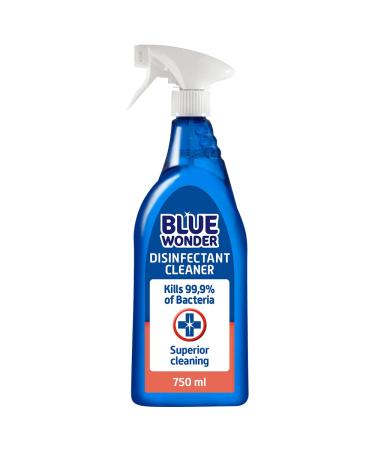 Blue Wonder Disinfectant Spray Multi Purpose Cleaner for Hard Surfaces Kills 99.9% of Bacteria Universal Home Anti Bacterial Surface Cleaning Formula Superior Performance Large 750ml Bottle