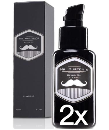 Doppelpack Bart l - Mr. Burton's Beard Oil - Classic - Made in Germany - 2x50ml Bart Oil for beard care - with argan oil with animal experiments free and vegan
