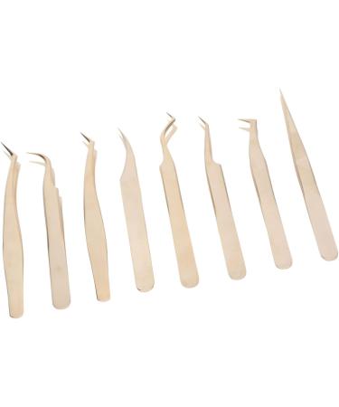 Shenruifa 8-Part Eyelash Extension Tweezers Set | Stainless Steel Curved & Straight Tweezers | Beauty Tools | Mother-of-Pearl Gold Finish - Buy Online on GoSupps.com