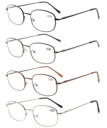 Eyekepper 4 Pairs Reading Glasses Metal Frame +1.75 Reader Eyeglasses with Spring Hinges for Men Women Reading 4 Pcs Mix 1.75 x