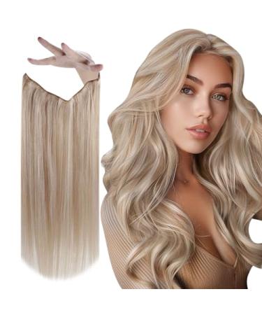 Vivien real hair wire extensions remy wire real hair extensions highlight extensions real hair with wire ash blonde highlights bleached p #18/613 80g 18 inch/45cm 4-1 wire #18/613