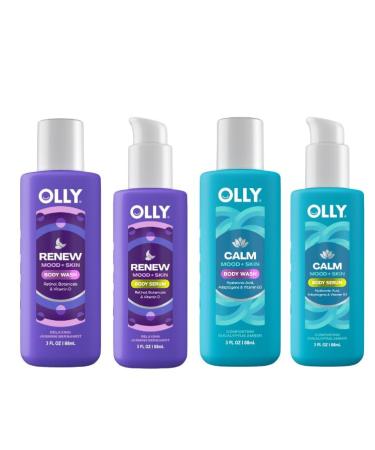 OLLY Vitamins Mini Body Serum & Body Wash Mixed Pack 4 Count Repairs Skin Barrier & Soothe Stress TSA Approved