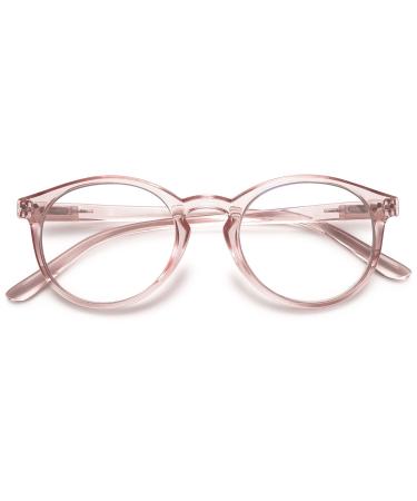 Koosufa fashion anti blue light reading glasses spring hinge women men's round reading aid visual help anti -fatigue glasses 1.0 1.25 1.75 2.25 2.75 3.5 4.0 1x transparent pink 2.75 x