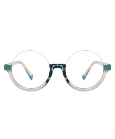 Aoolia round unisex reading glasses Half frame ultra -thin reading stands with zipper Presbyopie glasses with anti -blue light spring hinge for women's green 3 diopters