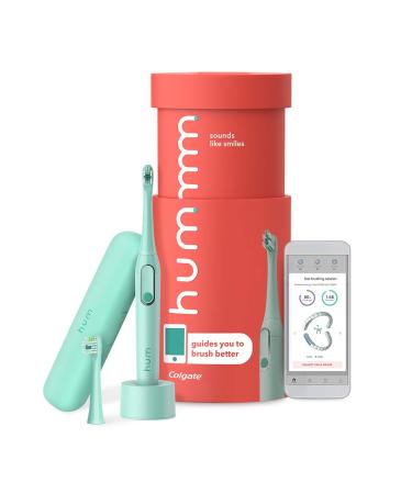 hum by Colgate Smart Electric Toothbrush Kit Rechargeable Sonic Toothbrush with Travel Case & Bonus Replacement Brush Head Teal Green Toothbrush + Refill