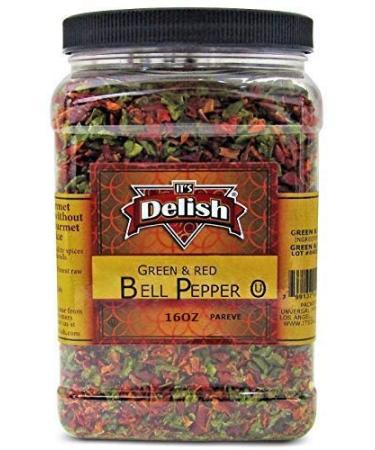 Dehydrated Dried Red and Green Bell Pepper Mix by It's Delish - 16 Oz Jumbo Container | Chopped & Dried Vegetable Spice Seasoning - Buy Online on GoSupps.com