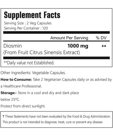 VitaCosmoX Diosmin Capsules 240 Count 1000 mg Serving Vegan Citrus Bioflavonoids 100% Vegetarian Non-GMO & Gluten Free Diosmin Supplement with Max Strength - Buy Online on GoSupps.com