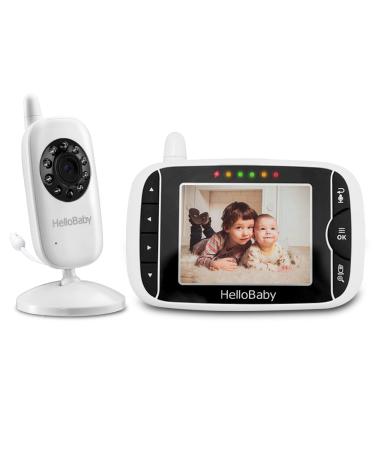 HelloBaby Wireless Video Baby Monitor with Digital Camera 3.2 Inch Screen Night Vision Temperature Monitoring & 2 Way Talkback System UK Interface Plug (HB32) 720p