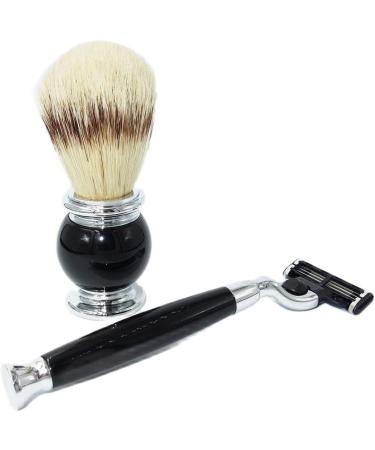 Premium HRTC Men's Shaving Brush Set - Stylish Black Acrylic Handle & Stainless Steel Stand - International Shipping Available - Buy Online on GoSupps.com