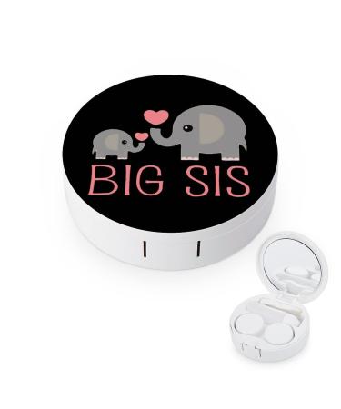 Elephant Big Sister Round Case For Contact Lens Kit Storage Box with Mirror Printed