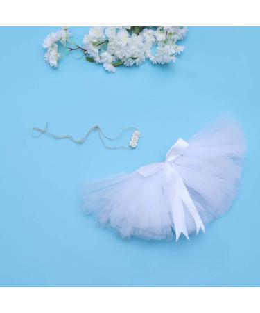 Amosfun Infant Tutu Skirt with Floral Headband | Baby Newborn Apparel Photography Prop | White | 17.5x12x0.1cm - Buy Online on GoSupps.com