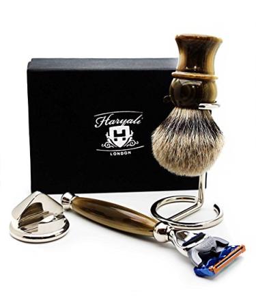 4 Pc Men's Shaving Kit | 5 Edge Razor Badger Hair Brush & Stainless Steel Stand - Perfect Gift for Men - Buy Online on GoSupps.com