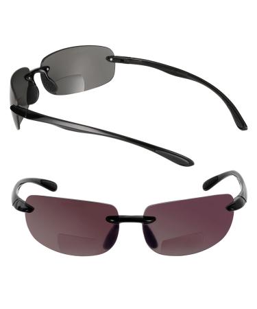 "The Influencer" 2 Pair of Sport Wrap Polarized Bifocal Sunglasses for Men and Women - Hard Carrying Case Included Polarized - Black/Hd Amber 2.0 x