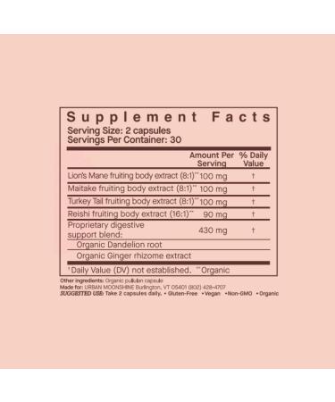 Urban Moonshine Mothership Mushroom Capsule 60ct - New Item - Immune Support - Lion s Mane Mushroom - Reishi - Turkey Tail - Maitake - Certified Organic - Gluten-Free - Vegan - Herbal Capsule - Buy Online on GoSupps.com