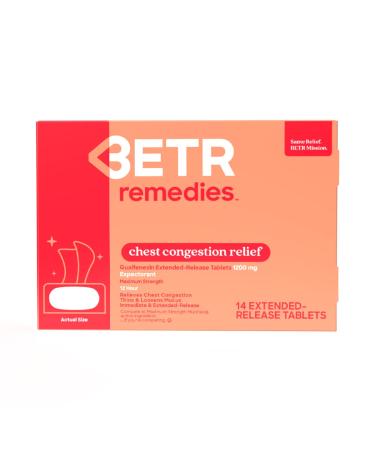 BETR REMEDIES Chest Congestion Relief - Max Strength Expectorant - 1200 MG Guaifenesin Extended-Release - Relieves Chest Congestion Thins and Loosens Mucus Immediate & Extended Release - 14 Caplets