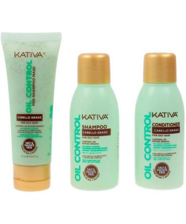  KATIVA Kativa Oil Control Kit for Oily Hair 3 x 50 ml | Contains: pre-shampoo shampoo and conditioner | Controls oily partings | Purifying Clay a blend of citrus fruits and menthol - Buy Online on GoSupps.com