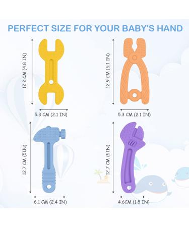 Osdue Baby Teething Toys - BPA Free Silicone Bite Rings (4 Pack) for Boys & Girls - Soft Easy Handle Baby Biting Rings in Blue Purple Yellow & Orange - Buy Online on GoSupps.com
