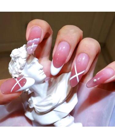Brishow Coffin Artificial Nails Pink False Nails Ballerina Acrylic Press on Nails Full Cover 24pcs for Women and Girls