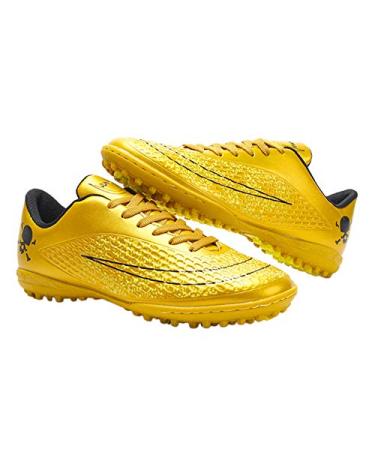 iFANS Men Athletic Outdoor/Indoor Comfortable Soccer Shoes Boys Football Student Cleats Sneaker Shoes 5 Narrow Gold-x