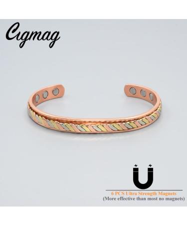 Cigmag Lymphatic Drainage Copper Bracelet for Women - Adjustable Magnetic Brazaletes Cuff Bangle in Braided Tricolour - Ultra Strength Magnet - Gift Box Included - Buy Online on GoSupps.com