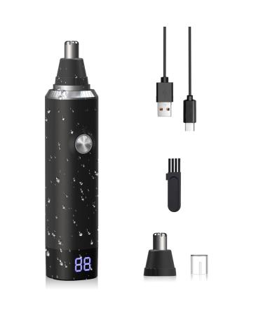 Ear & Nose Hair Trimmer with LED Display for Men Women Painless USB Rechargeable Eyebrow & Facial & Nose Hair Trimmer Clipper Professional IPX7 Waterproof Dual Edge Blades (Black)
