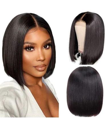 Short Bob Wig Human Hair 13X4X1 T part Bob Wig Human Hair Wigs for Black Women Middle Part Brazilian Remy Hair 12In Bob Wigs Straight Bob Wigs 150% 12 Inch T Part Natural Color