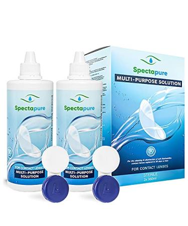 Contact Lens Solution with Lens Case 12 Fl. Oz Bottle (Pack of 2) by Spectapure - Triple Action Cleaner Liquid - Perfect for Cleaning Soft or Silicone Hydrogel Lenses Pack of 2 2.0