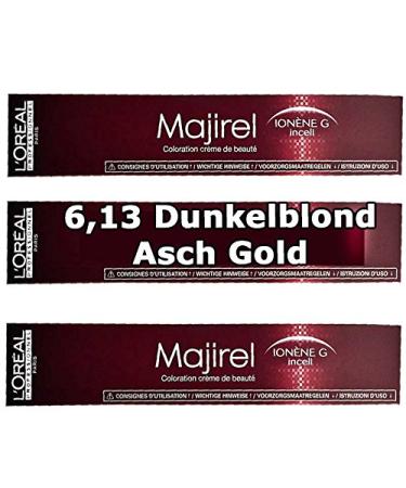 L'Or al 3 x LOr al Majirel 613 Dark Blonde Ash Golden Cream Hair Color 50ml