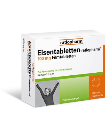 Iron tablet ratiopharm 100 mg film-coated tablets: compensate for iron deficiency and feel fit and active again 100 film-coated tablets 100 pieces (1 Pack)