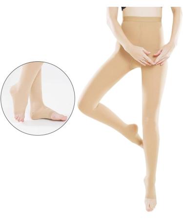 Haodasi Women Compression Pantyhose - 23-32mmHg Graduated Support Stockings for Varicose Veins - Beige Open Toe (Small) - Buy Online on GoSupps.com