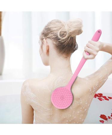 Ityes Silicone Body Brush - Soft Bristles Bathing & Back Scrubber with Long Handle | Double-Sided Shower Brush with Massage Function - Pink - Buy Online on GoSupps.com