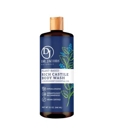 Dr Jacobs Naturals All-Natural Castile Peppermint Body Wash with Plant-Based Ingredients - Gentle and Effective - Sulfate-Free  Paraben-Free  and Cruelty-Free Formula for Nourished Skin (32 oz  1 Pack) Peppermint 32 Fl O...