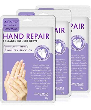 Hand Mask Moisturising 3 Packs, Exfoliating Hand Mask and Natural Therapy Collagen Deep Infused Moisturizing Gloves Repairing Damaged, Dry and Cracked Skin for Women or Men(Lavender)