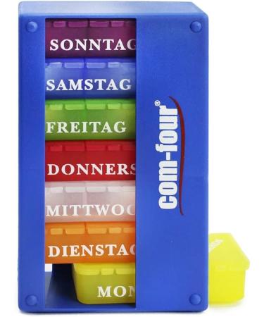 Com-Four 7-Day Drug Doser | Weekly Pill Organizer with 3 Compartments | Dark Blue Medication Box for Morning Lunch & Evening Doses - Buy Online on GoSupps.com